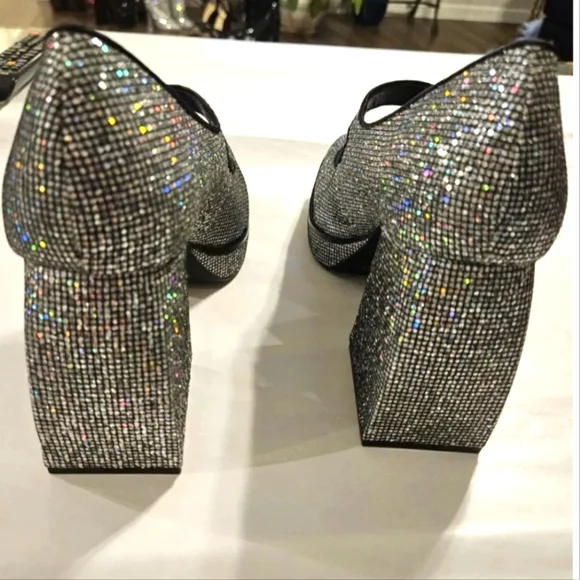 GIANNI BINI GLITTER MARY JANE 2 NIGHT PLATFORM PUMPS NWOT SIZE 9 - Picture 6 of 12